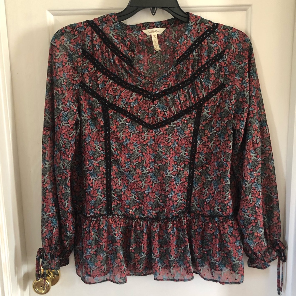 Matilda Jane Carol Floral Semi-Sheer Boho Peasant Blouse Small